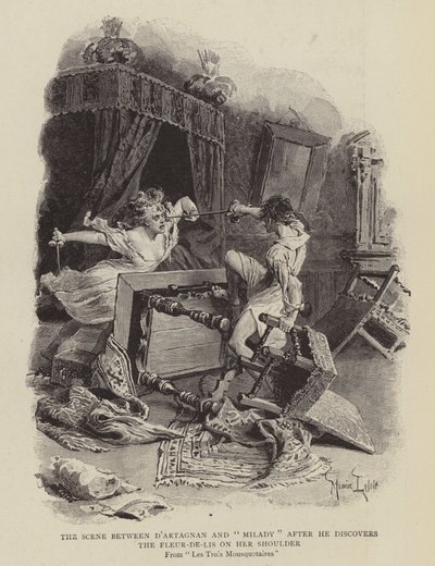 D&39;ArtagnanとMiladyの間に彼女の肩にアヤメが発見された後のシーン 作： Maurice Leloir